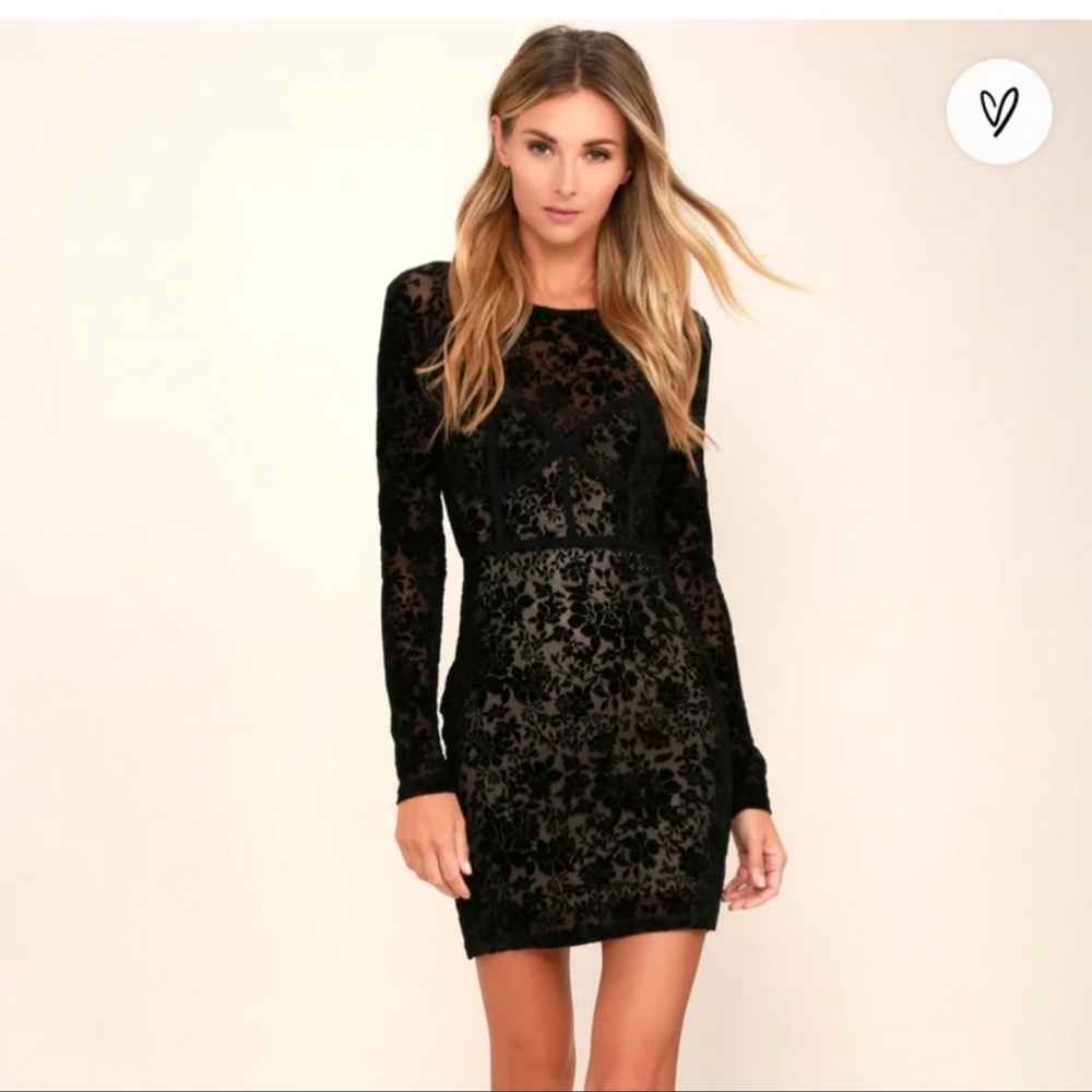 Lulu’s Cor-Set to Go Black Burnout Velvet Print Dress